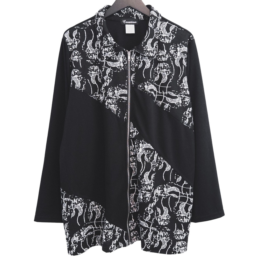 Creation Zip Up Jacket Womens 2X Black White